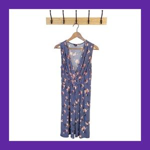 MODCLOTH Blue Striped Floral Print V-Neck Dress L